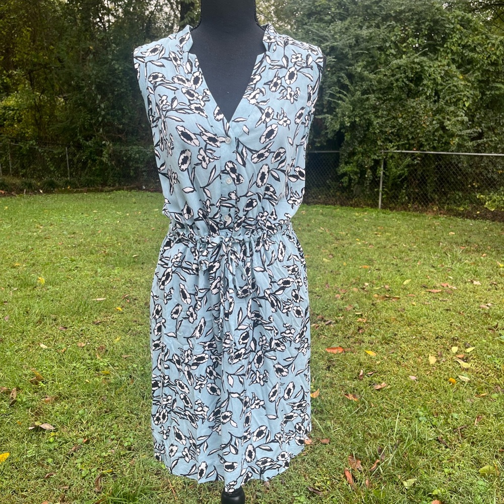 Loft Blue Floral Dress Size Medium